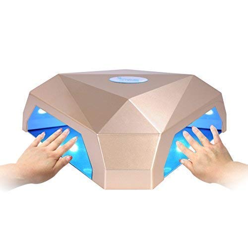 Secador de Uñas, Erosway Lámpara led uñas de 60w, curación dos manos a la vez, temporizador 5"-120" y sensor de infrarrojos. Cura los geles de uñas LED y UV. Provisto de nchufe de la UE.(Dorado)