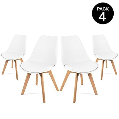 Mc Haus Lena - Lot de 4 Chaises retro blanches rembourrées, design nordic tulip