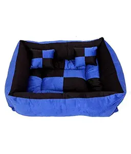 Fristone Pet Store Reversible Ultra Soft Ethnic Velvet Bed for Dog/Cat Blue Black with 2 Pillow-Small