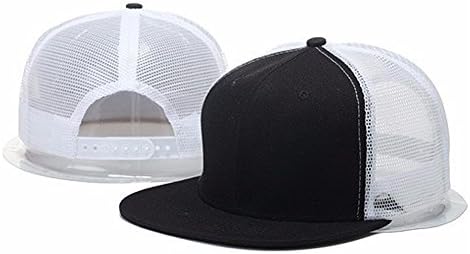 Opromo Classic 5 Panel Two Tone Mesh Trucker Flat Bill Snapback Baseball Cap-Black White