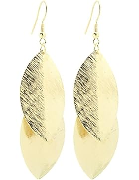 2LIVEfor Lange Ohrringe Blatt Gold Lang Tropfenform Ohrhänger Retro Ohrringe lang hängend Blätter gold Vintage...