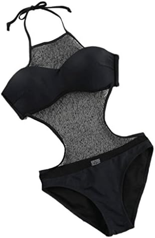 PRIDE S Bikini Swimsuit One-pieces High-cut High-leg High-leg Spa Swimsuit Beach Swimsuit Solid Color Mesh Waist Hollow ( Color : Black , Size : S )