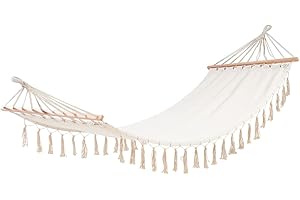 NAWA HOME & WORK Hamaca de Tela de Polialgodón Colgante con travesaño Color Blanco Roto/Crudo, 200 x 80 cm para una Persona | Carga de 120 kg