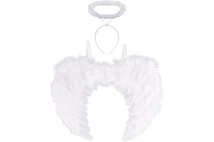 Zemolo Ali d'Angelo,Ali d'Angelo Bianco con Aureola,Costume da Angelo per Bambini Feste di Halloween Natale Carnevale