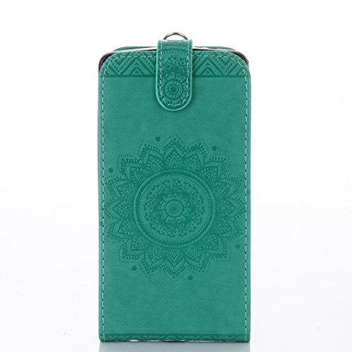 LG G3s Hülle,LG G3 Mini Hülle,LG G3 Beat Hülle,ikasus® Leder Hülle für LG G3s / G3 Mini / G3 Beat,Prägung Floral Spitze Blumen Mandala Muster PU Lederhülle Flip Hülle im Bookstyle Cover Schale Slim Fit Soft Silikon Magnetverschluss Schutzhülle PU Leder Hülle Flip Wallet Case Kunstleder Tasche Cover mit Standfunktion und Kartenfächer Tasche Wallet Case für LG G3s / G3 Mini / G3 Beat – Grün - 3