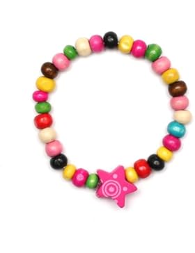 Idin Kinderarmband - Elastisches Kinderarmband mit bunten Perlen und Stern aus Holz