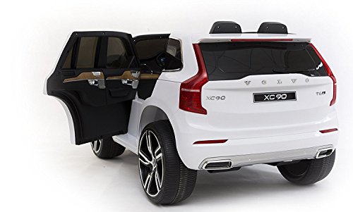Volvo XC90 Elektrisches Auto für Kinder, Weiss Lackiert, 2.4Ghz Fernbedienung, 2 MOTOREN, Zweisitzer in Leder, Weiche EVA Räder, MP3 USB SD, Original-Lizenz