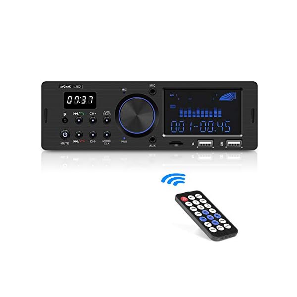 ieGeek Autoradio Bluetooth Freisprecheinrichtung, Dual-LCD-Display mit Uhr, MW und FM, RDS (Radio Data System), Stereo-Autoradio (30 Speicherplätze), USB/AUX-Eingang / MP3 / FLAC/SD-Karte
