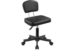 WKWKER Rullstol med ryggstöd höjd justerbar 360° svängbar pall med hjul fyrkantigt säte PU-läder rullpall för sovrum, bänkbutik salong massage hem kontor utkast arbete