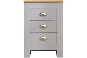 HOMEMADE DEISGN Homemade Design 3 Drawers Bedside Cabinet Table Grey and Oak Bedroom Living Room Storage Nightstand (one piece)