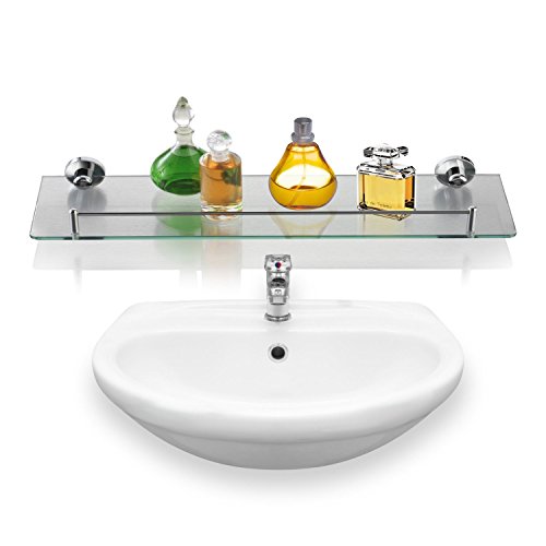 Badablage mit Glasboden und verchromter Reling 50 x 14 cm