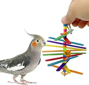 Sage Square Playful Natural Wood Sticks Hanging Toy Cage Accessories for Cockatiel, Lovebird, Budgerigar, Canary, Budgeri Birds