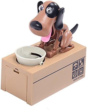 GRAAT Dog Coins Bank Saving Bank Money Box Piggy Puppy Hungry Eating Dog Stealing Coin Funny Gift,Brown Black