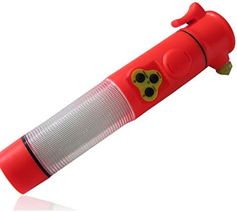 Hi 8 Store 5 in 1 Vehicle Emergency Hammer Seatbelt Cutter Window Glass Punch Breaker Emergency Rescue Disaster Escape Life Hammer SOS Alarm Whistle Tool With Caution Light and Torch (Red)