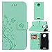 Produktbild Für Moto C Plus (Nicht für Moto C) Hülle, ZCRO Handyhülle Leder Case Elegant Blumen Muster Flip Cover Hüllen Tasche mit Magnet Kartenfach Multifunktion Silikon Bumper Handytasche Bookstyle Schutzhülle Wallet Case Brieftasche Lederhülle Etui Schale für Moto C Plus (Grün)