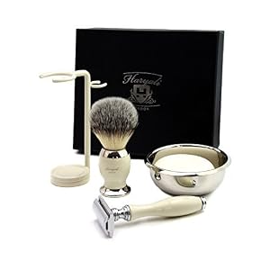 Haryali London Shaving Kit – 5 Pc Shaving Kit – Double Edge Safety Razor - Synthetic Hair Shaving Brush – Shaving Soap…