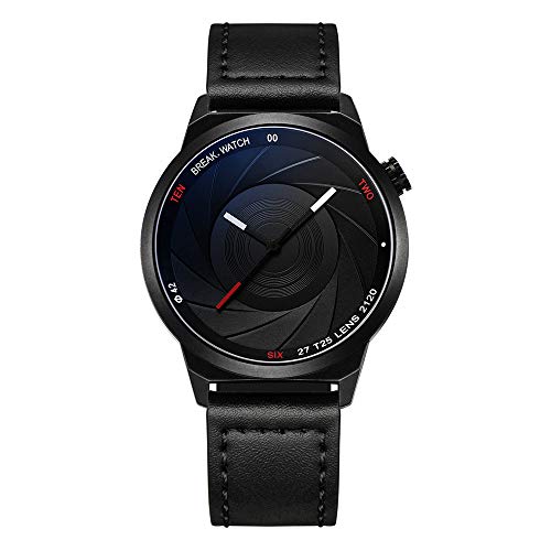 BREAK Reloj de Cuarzo para Hombres, Reloj de Pulsera único Reloj de Cámara Impermeable, Relojes Analógicos de Moda para Actividades al Aire Libre, Correa de Cuero Reloj Simple Unisex