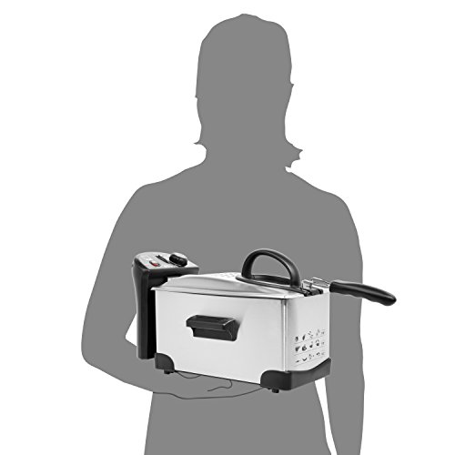 Sänger Fritteuse aus Edelstahl | 2.100 Watt Leistung | 3 Liter Fassungsvermögen | Kaltzonen Friteuse mit stufenlosem Thermostat und Temperaturkontrollleuchte | Deckel verhindert Fettspritzer - 4