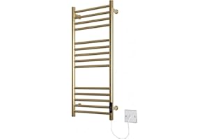 Manissa Siena Brushed Brass Stainless Steel Electric Heated Towel Rail 300mm W x 720mm H Energy Efficient Towel Radiator