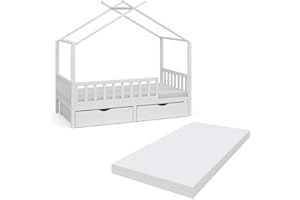 VitaliSpa House bed Franka, White, 80x160 cm with 2 drawers and mattress