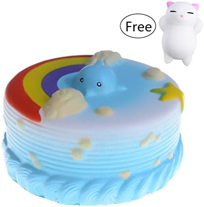 UOOME Cute Cake Squishies Toy Slow Rising Cake Squishy Soft Charms Squeeze Toy Decompression Squeeze Toys Birthday Party Favors + Free Kawaii Cat Toy (Blue)