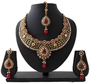 INAYA Women’s Necklace Set Golden Bridal Jewelry Handcrafted Brass Jewellery