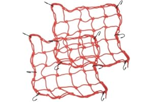 DAKEXIONG Rete Ragno da Carico Moto e Bicicletta, 2 Pezzi 40x40cm Rosso, 6 Ganci Regolabili, Elastico Resistente, per Casco e Trasporto Sicuro