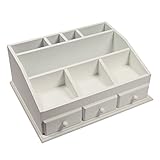 Woodluv Multi-purpose MDF White Cosmetic Organiser Caddy With 3 Drawers & 8 Compartments
