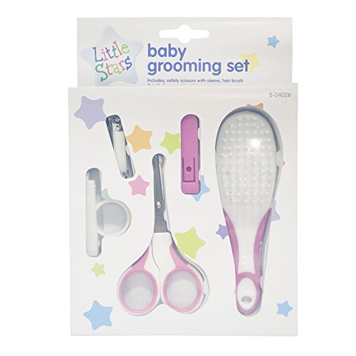 Invero® New Born 1st Years Baby Groom Grooming Essential Set with Brush Scissors and Nail Cutter - Pink