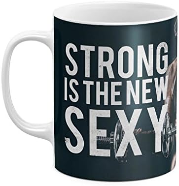 Fitness Cardio Girl Lifting Dumbbell Weights Strong Is The New Sexy 11 ounce Ceramic Tea Coffee Mug