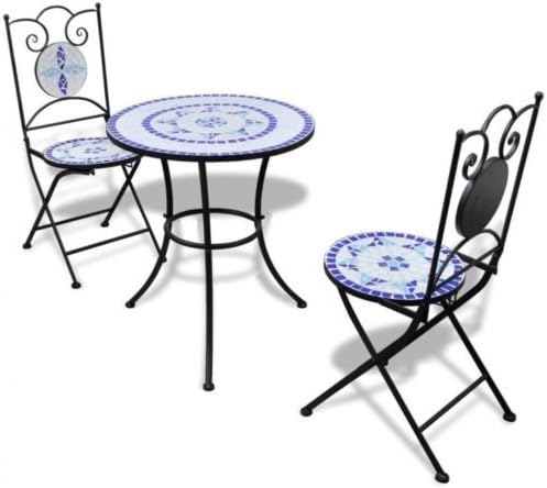 Patio Table and Chairs Set Blue White Mosaic Outdoor Garden Furniture 2 Seater