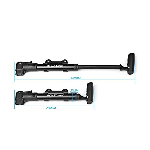 GHB Mini Fahrradpumpe Portabel Luftpumpe tragbar Bike Pump für Fahrrad Mountainbike oder Rennrad aus Aluminium [Schwarz] - 4