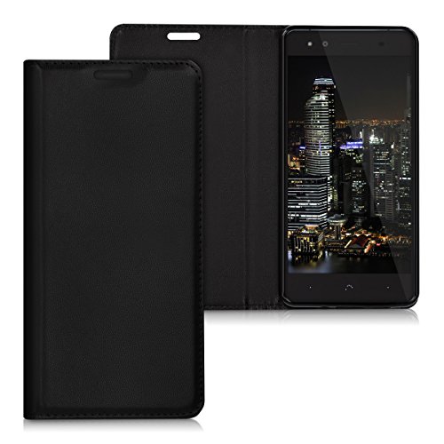 kwmobile Funda para bq Aquaris X5 Plus - Carcasa para m  vil de  Cuero sint  tico  - Case  Plegable  en  Negro 