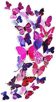 X&amp;L Stereo post 3D paper solid Butterfly wall stickers simulation living room locker refrigerator home jewelry red-purple pins magnets stickers , pin striped red purple
