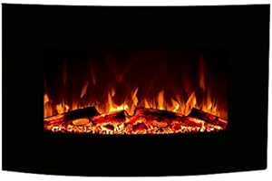 GLOW FIRE Jupiter Curved Camino elettrico, 90 cm di larghezza, camino da pavimento e da parete con LED | fuoco artificiale senza riscaldamento | telecomando, dimmer, nero