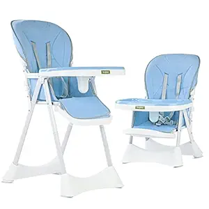 Baybee 2 in 1 Magnum Convertible High Chair for Kids with Adjustable Height and Footrest, Baby Toddler Feeding Seat with Tray, Safety Belt and Cushion, Boys & Girls 6 Months to 5 Years (Blue)