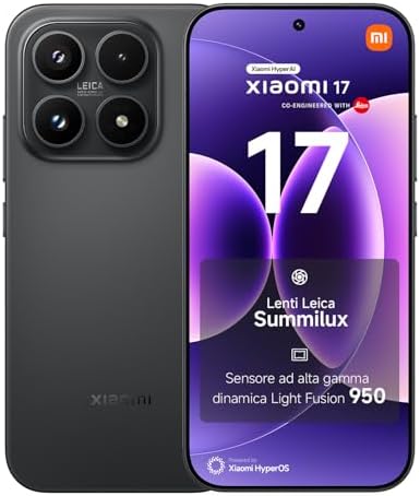 XIAOMI 17, Smartphone 12+512 GB, Lenti Leica Summilux, Sensore Light Fusion 950, Batteria Surge 6330 mAh, HyperAI, Black, Garanzia 3 anni, Caricatore non incluso