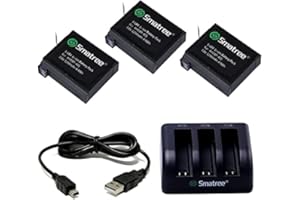 Smatree Batería de Repuesto de 1290 mAh (Paquete de 3),Cargador de 3 Canales con Cable USB Compatible con la cámara Gopro Hero 4