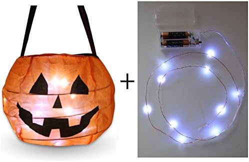 Reusable Foldable Pumpkin lanterns with 1m Halloween String Lights,Sets of 2