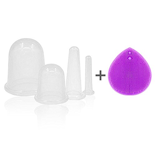 NALATI 4Stk Schröpfen Cups + 1er Pinsel (Farbe zufällig) Hautpflege Silikon Schröpfen Cups Massage Set für Gesicht Körper gegen Fett