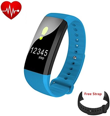 Smart Bracelet Bluetooth Sport Men Women Sport Wristband Fitness Tracker Heart Rate Blood Pressure Heart Rate Monitor Color OLED Watch for IOS Android (Blue)