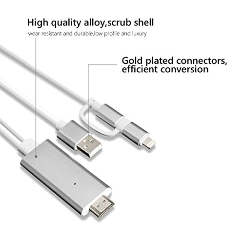 Lightning Micro USB HDMI kabel, Hizek 2M 8 Pin 2 in 1 Apple Android zu HD1080p HDTV Adapterkabel mit USB Kabel für iPhone 7/7Plus/6/6sPlus, Samsung Galaxy S6/S7 Edge/HTC - 2