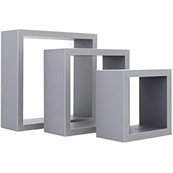 Étagères murales carrées en Bois - en Forme de boîte - Gris - 3 Tailles - Lot de 3