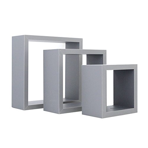 Étagères murales carrées en Bois - en Forme de boîte - Gris - 3 Tailles - Lot de 3