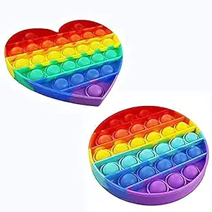 Unique Crafts Pack of 4 Rainbow Push Pop it Bubble Fidget Toy, Pop It Stress Relief and Anti-Anxiety Tools Sensory, Great Gift for Kids Girls Boys Teens and Adults.(Random Shape)