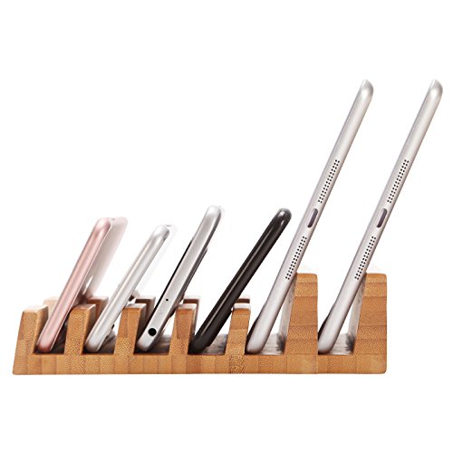 iCozzier 6 Slots ladestation Ladeständer Ladedock aus Bambus multifunctionelle Organizer  für kleine Laptops, iPhone 6 6S 6Plus, iPad Mini 3 4, Samsung Galaxy S5 S6, Chrome Books, Smartphones & Tablets - 2