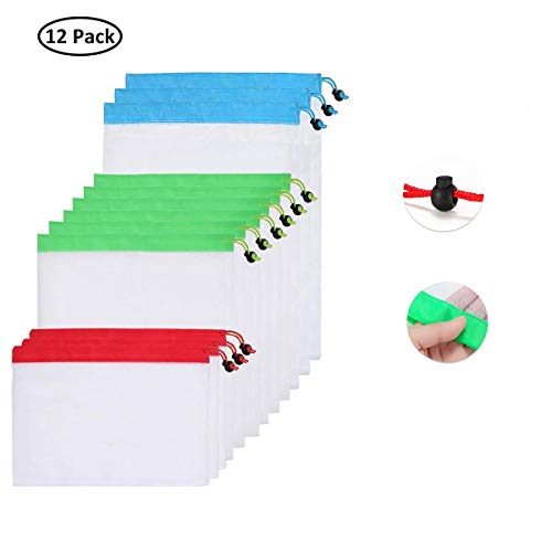 Ulable Paquet de 12 Sacs de Rangement pour Fruits et légumes, Sac d'épicerie écologique, Sac de Rangement pour Cordon de Rangement Portable. (12)