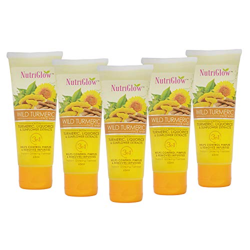 NutriGlow Wild Turmeric Face Wash-Turmeric With Liquorice & Sunflower Extracts For Glowing Skin, Improve your Skin Texture, Fight With Pollution & Dust, Reduce Pigmentation 65ml Each, Pack Of 5