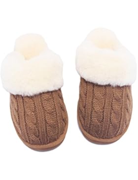 BamboBär Strick / Lammfell Hausschuhe für Damen, Herren & Kinder. Slipper Unisex warm gefüttert Hüttenschuhe Pantoffeln...