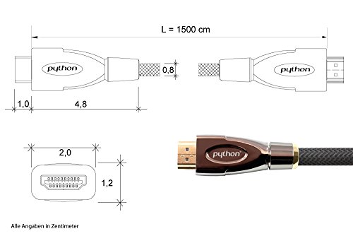 Python Series AKTIVES High-Speed-HDMI Anschlusskabel mit Ethernet – Redmere Chipsatz – 4K2K / UHD / Ultra HD / Full HD – OFC, 3D-Unterstützung, Nylongeflecht, Dreifachschirmung, schwarz, 15 m - 4